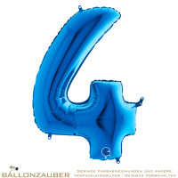 Folienballon Zahl 4 Blau Metallic 101cm = 40inch