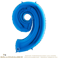 Folienballon Zahl 9 Blau Metallic 101cm = 40inch