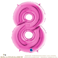 Folienballon Zahl 8 Pink Metallic 101cm = 40inch