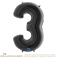 Folienballon Zahl 3 Schwarz Metallic 101cm = 40inch