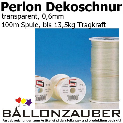 Dekoseil Dekoschnur Perlon Monofilschnur 0,6mm transparent 100m Spule Ballondeko