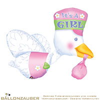 Folienballon Storch Its a Girl rosa 81cm = 32inch