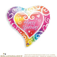 Folienballon Herz Happy Birthday bunt metallic 45cm = 18inch