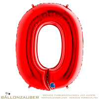 Folienballon Zahl 0 Rot Metallic 101cm = 40inch