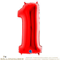 Folienballon Zahl 1 Rot Metallic 101cm = 40inch