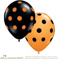 25 Latexballons Rund Big Polka Dots orange schwarz 30cm = 11inch Umf. 95cm