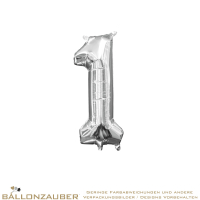 Folienballon Zahl 1 Silber Metallic 40cm = 16inch nur fr Luftfllung geeignet