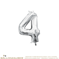 Folienballon Zahl 4 Silber Metallic 40cm = 16inch nur fr Luftfllung geeignet