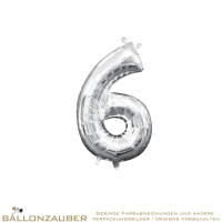 Folienballon Zahl 6 Silber Metallic 40cm = 16inch nur fr Luftfllung geeignet