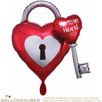 Folienballon Herzschloss mit Schlüssel 3D Key To My Heart Rot 81cm = 32inch
