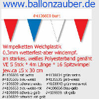 4m Wimpelkette PVC wetterfest 16 Spitzwimpel a 15x30 bunt 2-o. 3-farbig