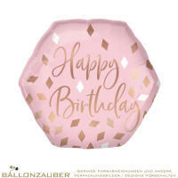 Folienballon Rund Happy Birthday Rosa Blush 55cm = 22inch