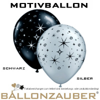 Latexballon Sparkles u. Swirls Stars schwarz silber 28cm Umf. 85/95cm 11inch