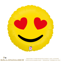 Folienballon Rund Emoji verliebt Gelb 91cm = 36inch