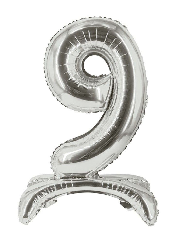Folienballon - Zahl 9 Silber - Stand Up