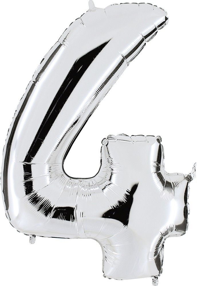 Folienballon Zahl 4 Silber 101cm