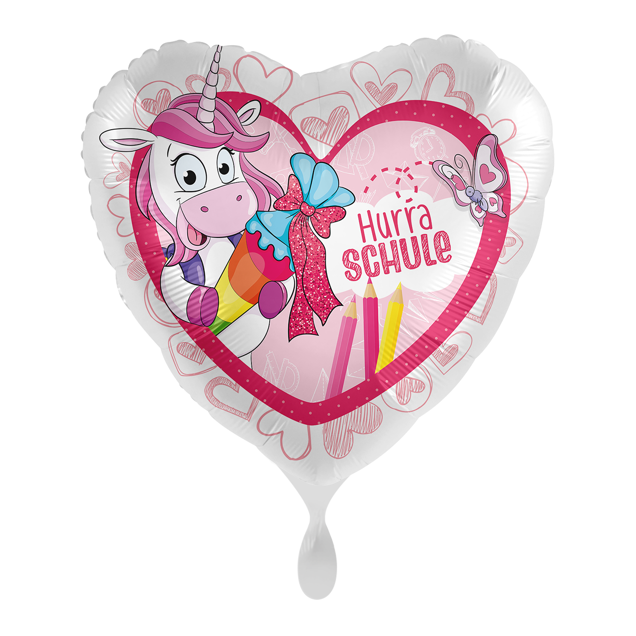 Folienballon - Einhorn Hurra Schule - 45cm Einschulung School Schulstart Lehramt
