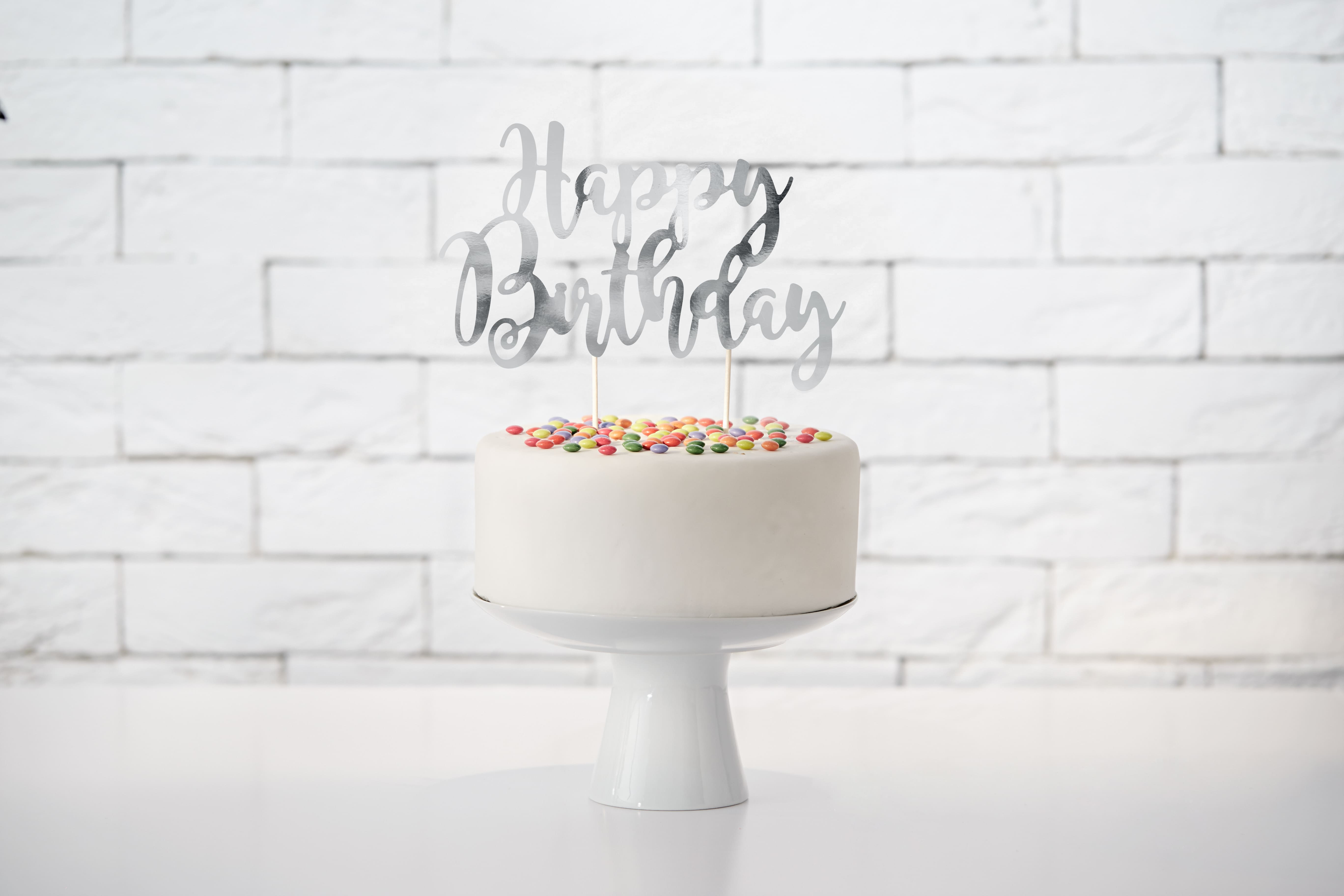 Cake Topper - Happy Birthday - Silber