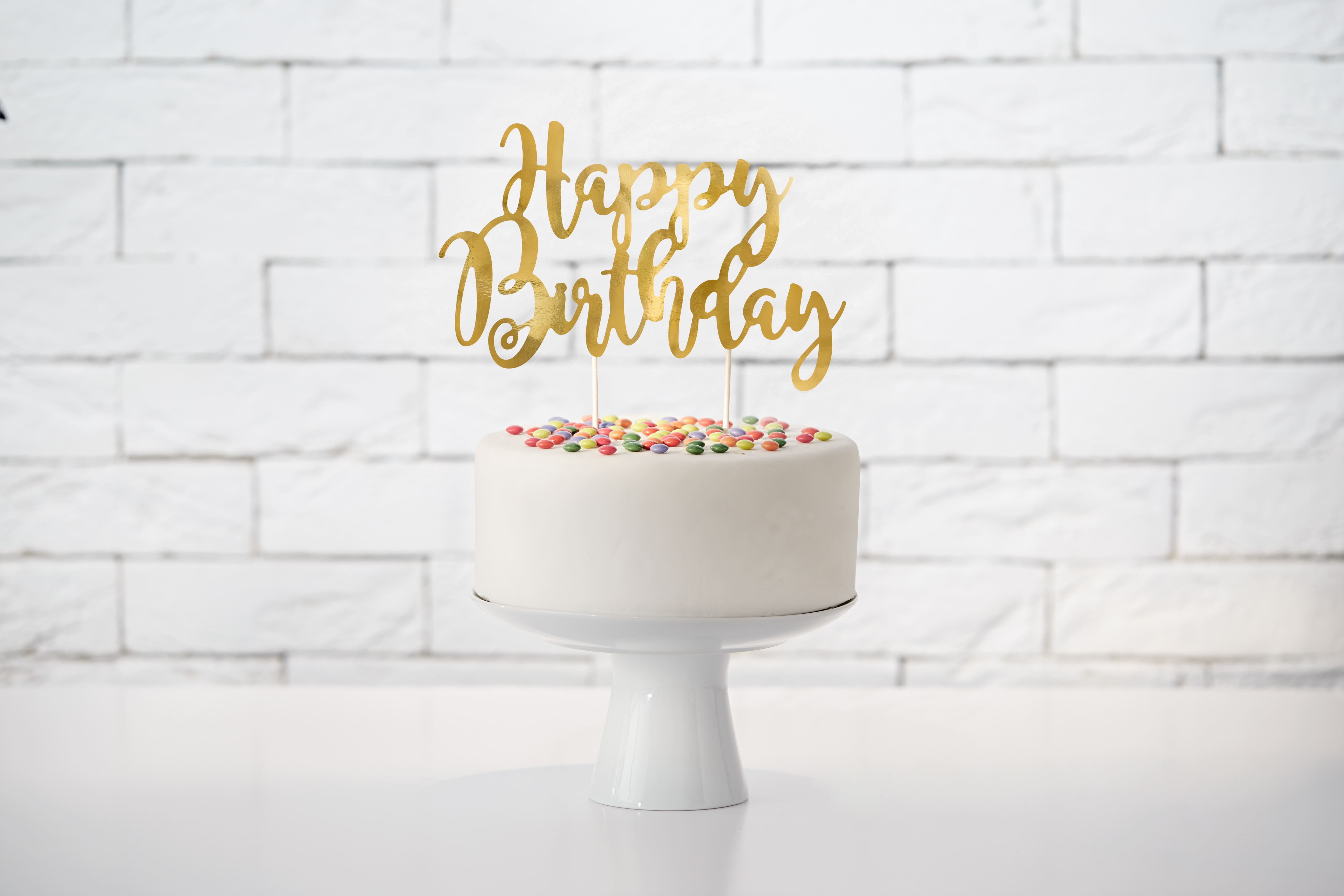 Cake Topper - Happy Birthday - Gold