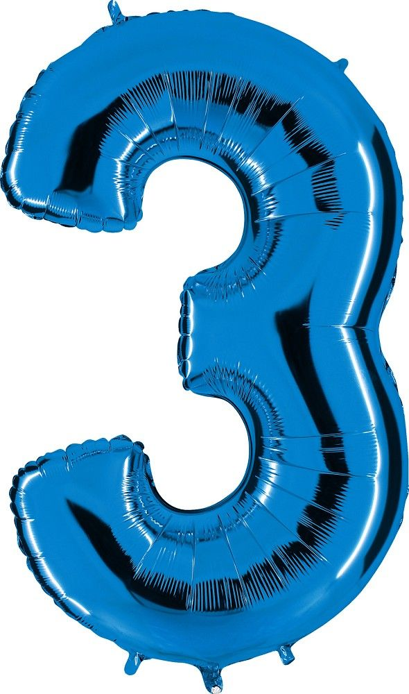 Folienballon Zahl 3 Blau 101cm
