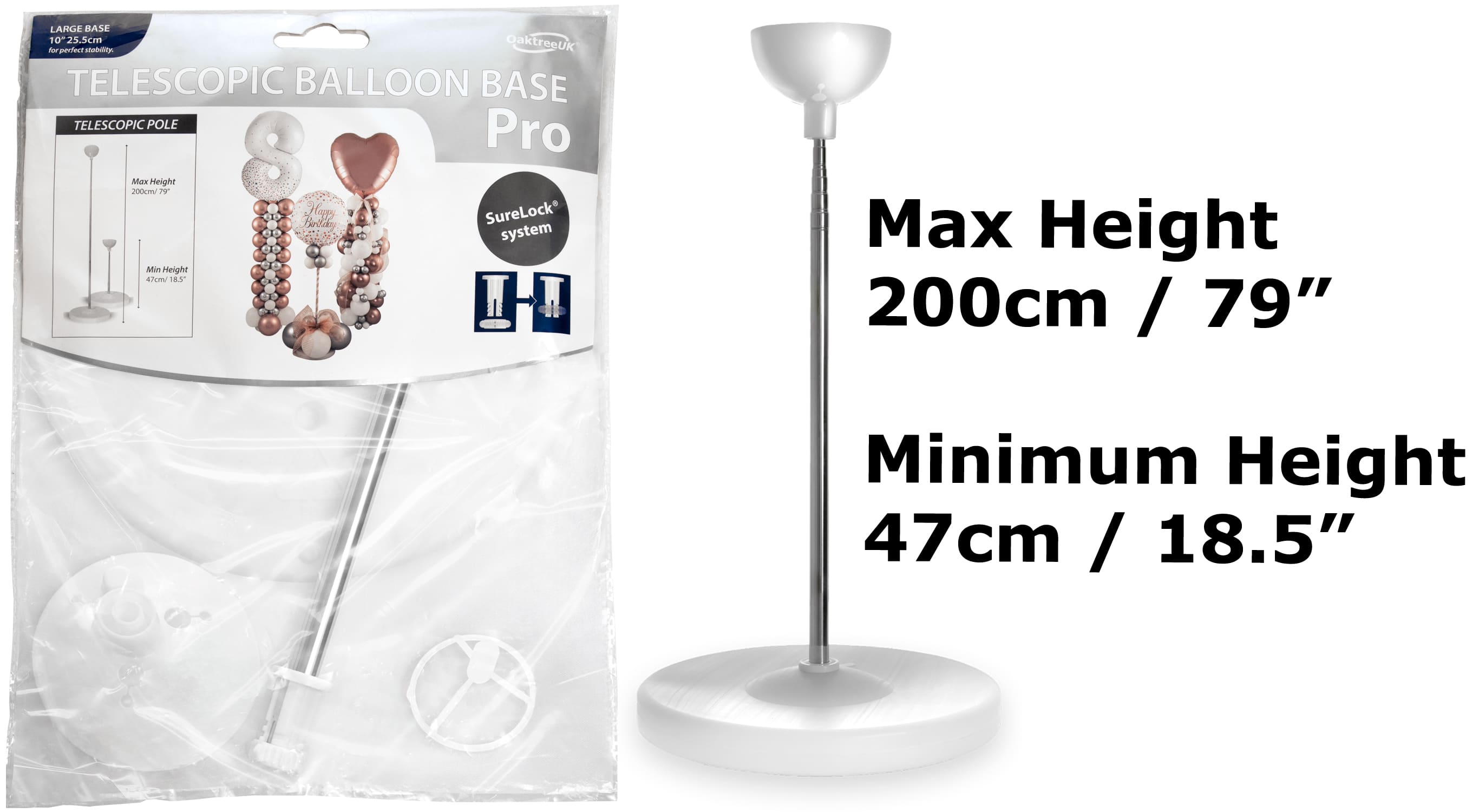 Teleskopständer Pro Aluminium  – 0,5 bis 2,0 m - Ballonsäule Ballonständer Ballondekoration Ballonbase Oaktree