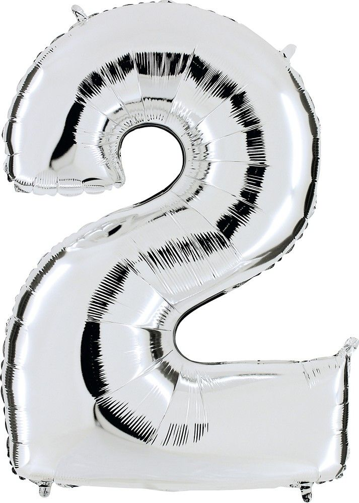 Folienballon Zahl 2 Silber 101cm