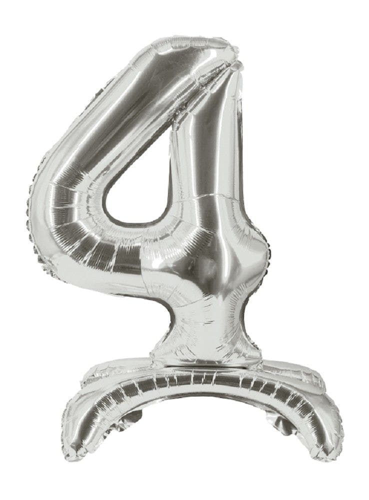Folienballon - Zahl 4 Silber - Stand Up